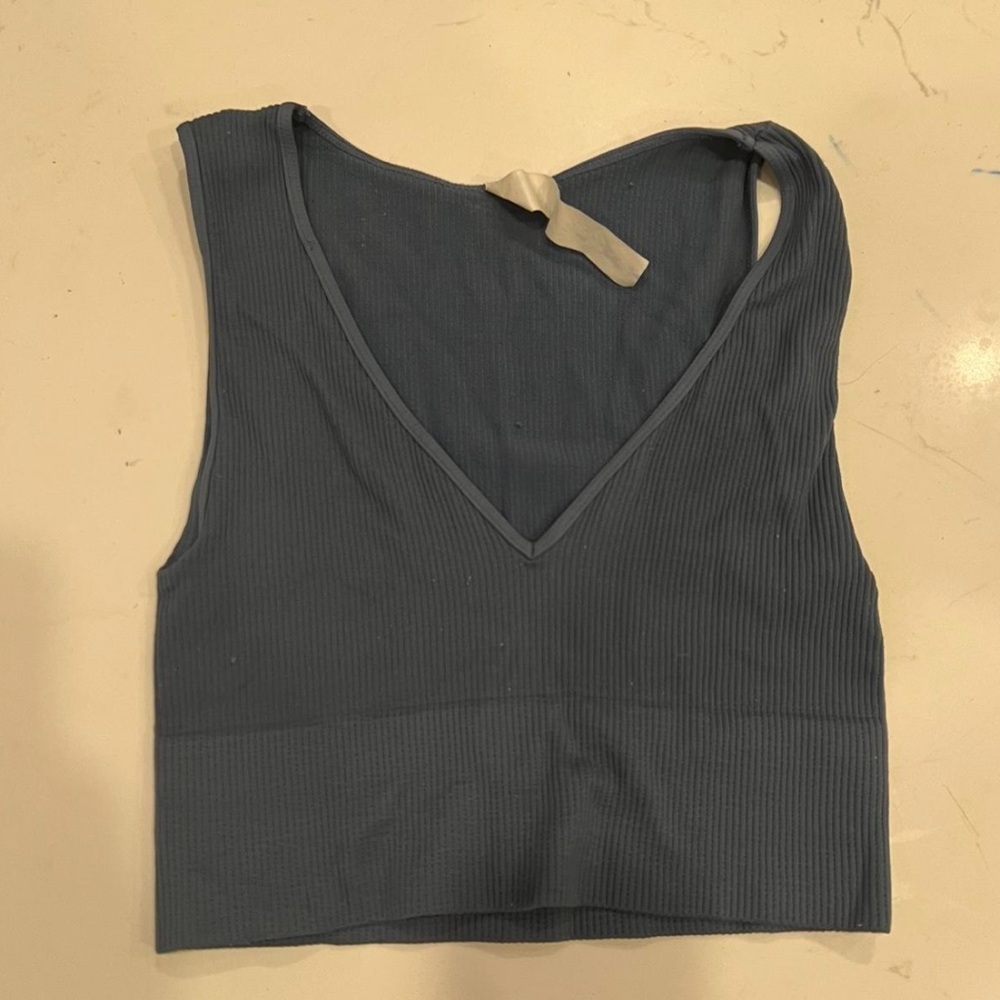 SHEIN Dark Gray Ribbed V-Neck Top